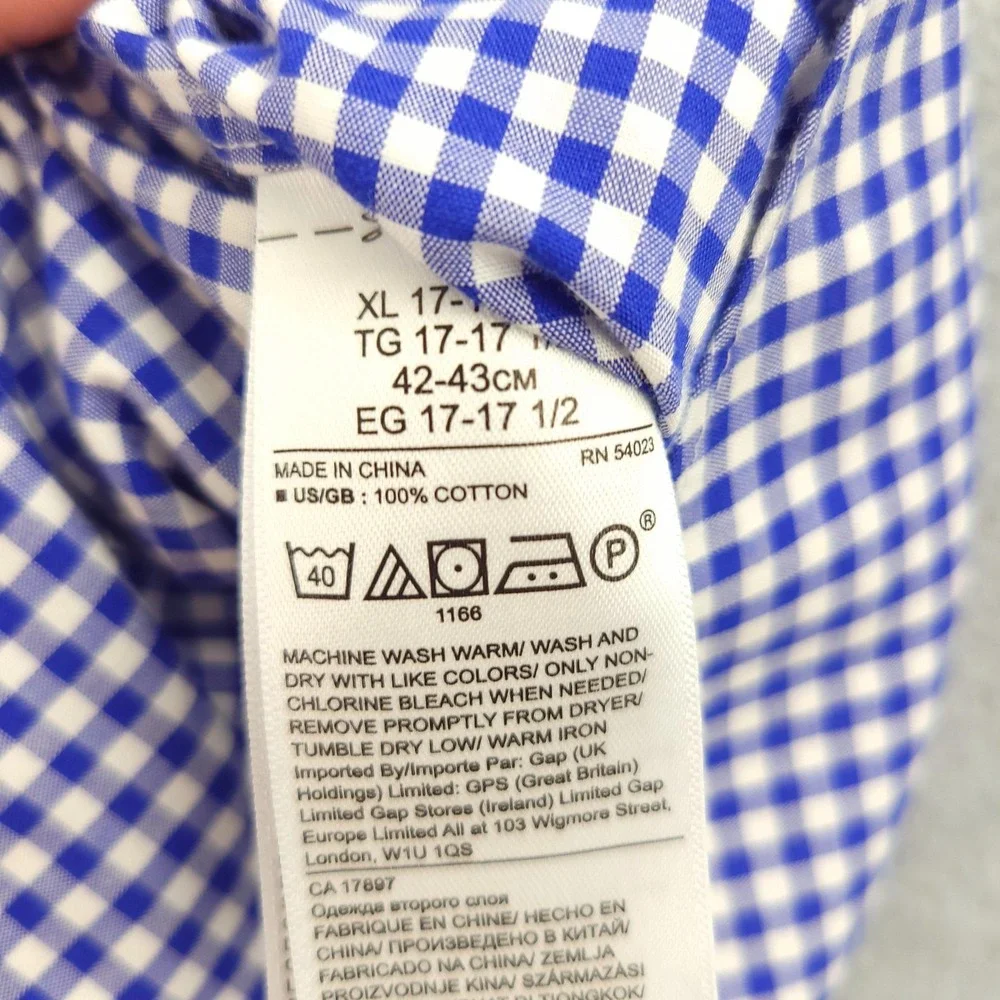Banana Republic Dress Shirt Mens XL Blue Gingham Slim Fit Non Iron Cotton